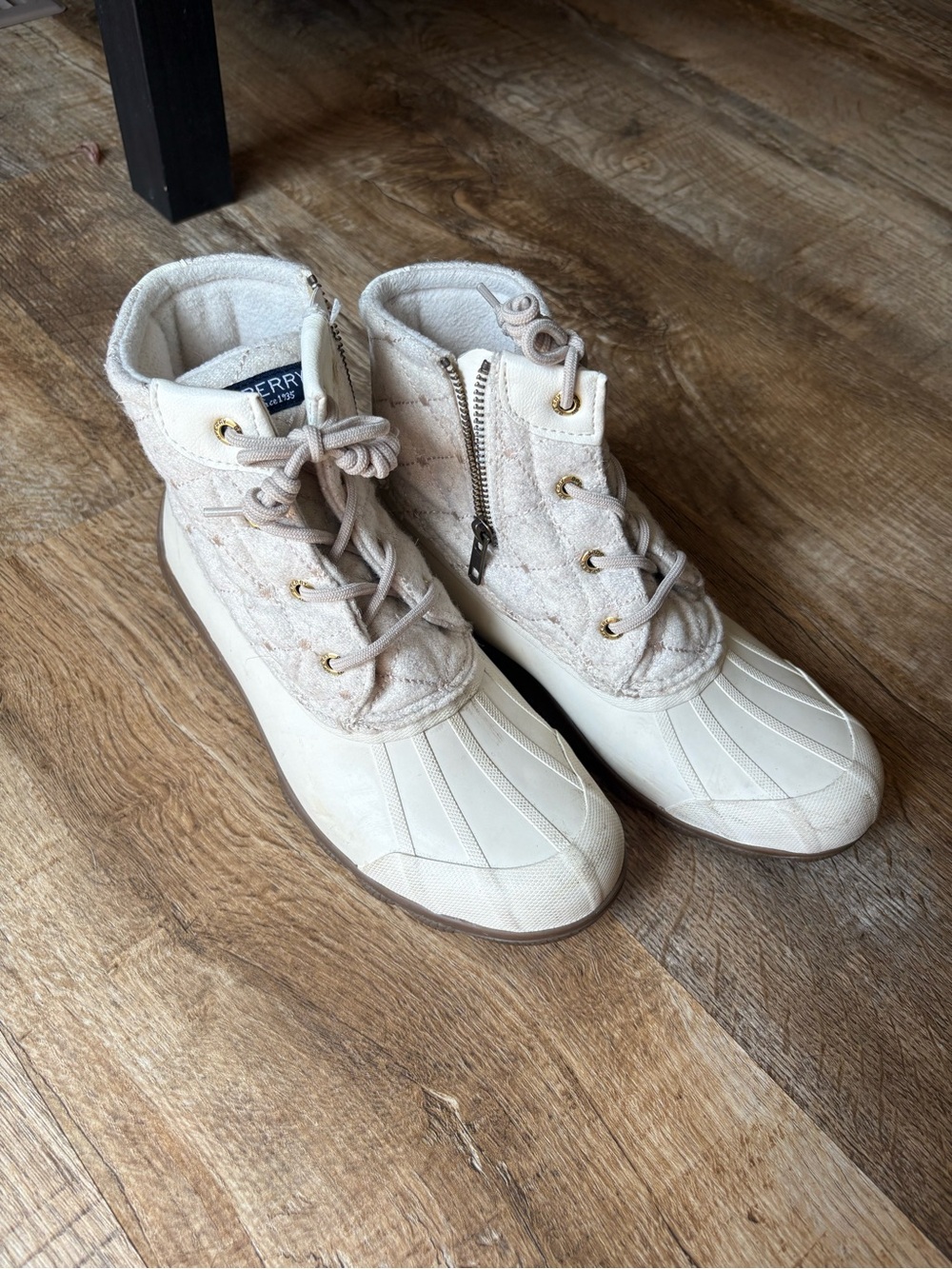 Sperry Cream Lace-Up Waterproof Duck Boots with Side Zipper